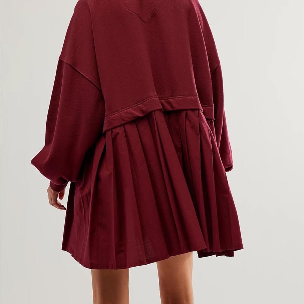 Red Long Sleeve Dress Boho Pleated